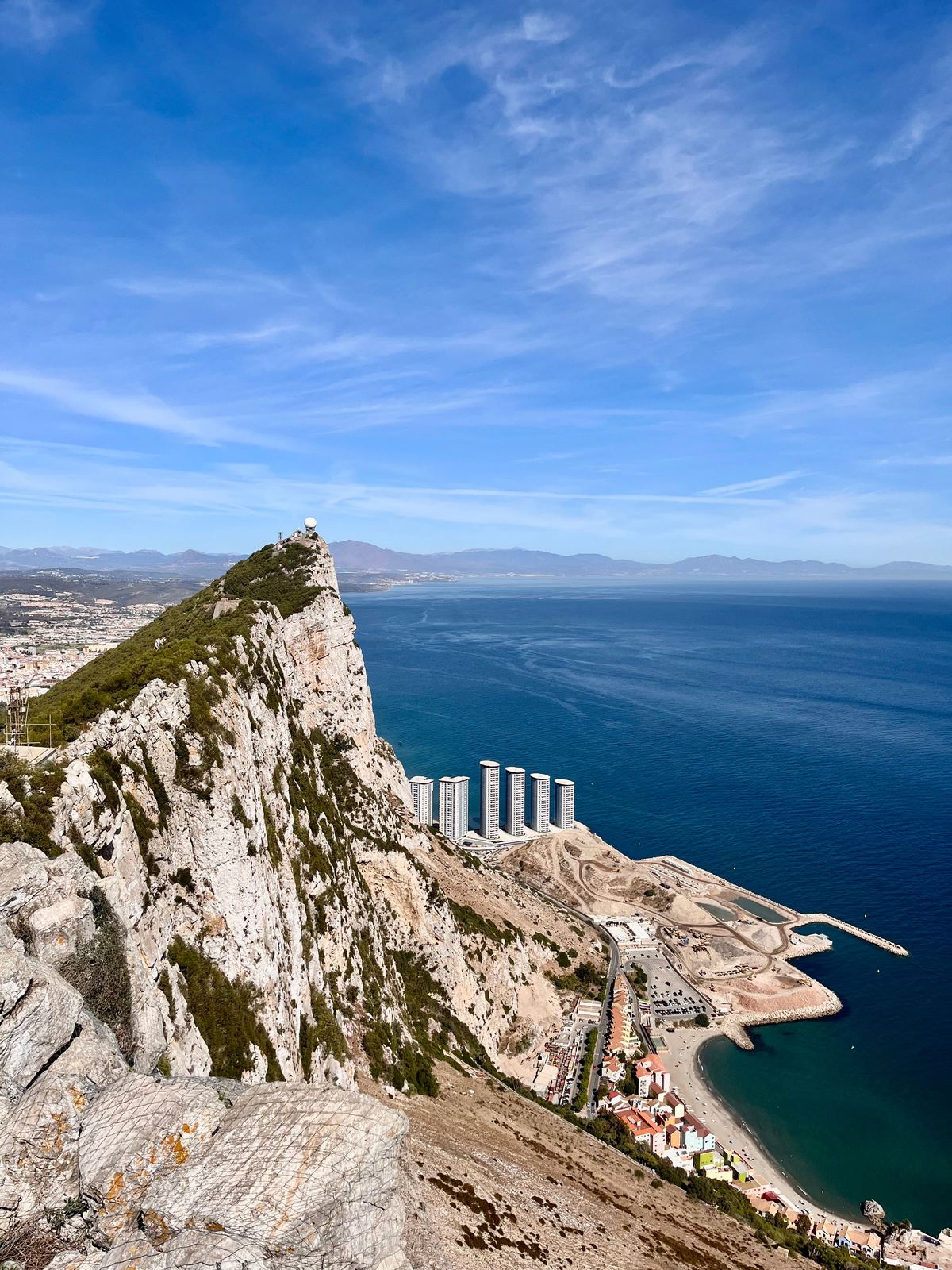 View from the Rock of Gibraltar looking toward the sea and coastline